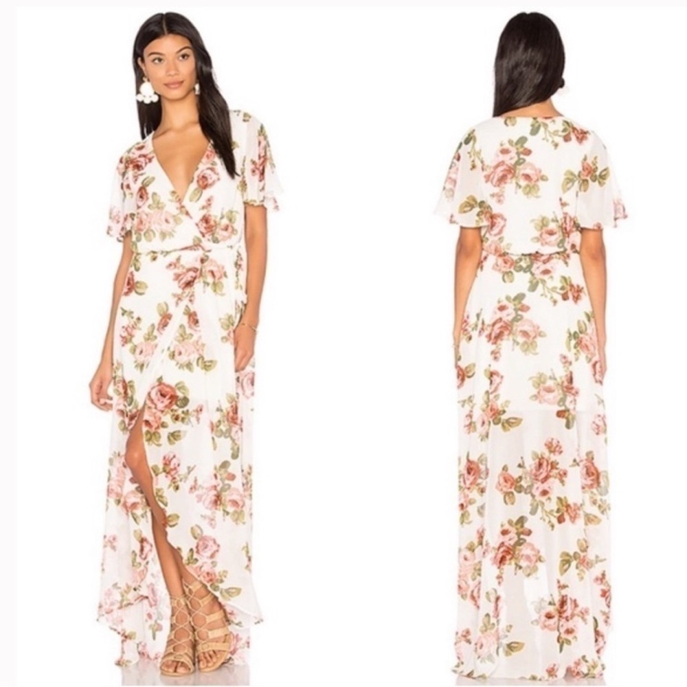Show Me Your Mumu Rosie Posie Marianne Wrap Maxi Dress in Pink & White
